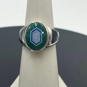 Whitney Kelly Designer Sterling Silver Fire Opal Malachite Turquoise Inlay Ring